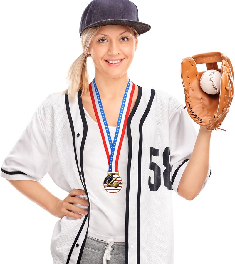 Loetere 30 Pieces Patriotic Medals Gold Medals Bulk Trophy with Neck Ribbons Spirit Medallion with Stars Stripes American Flag for Sports Trophy Participation Winner Gift - Image 5